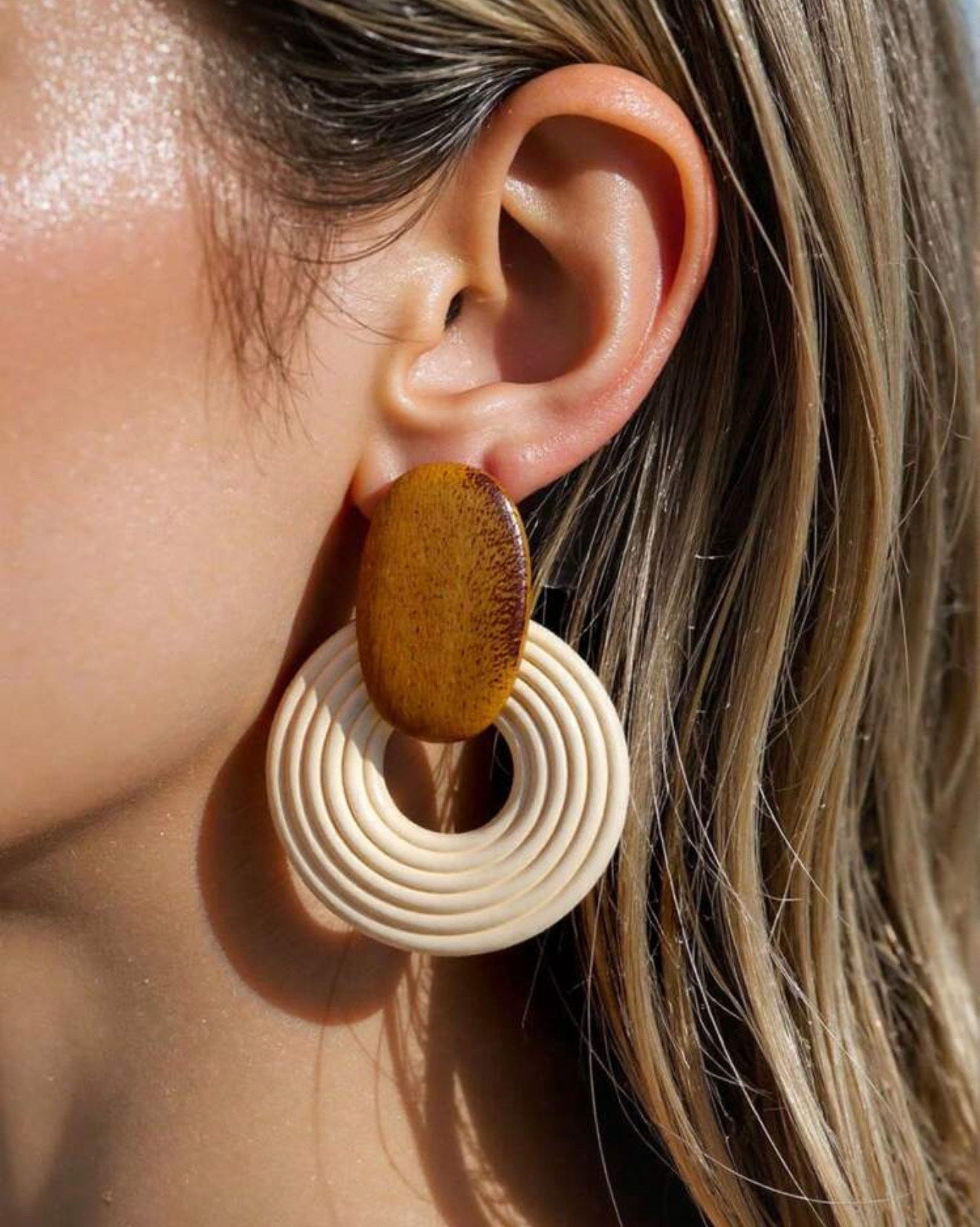 Vintage Geometric wood drop Earrings